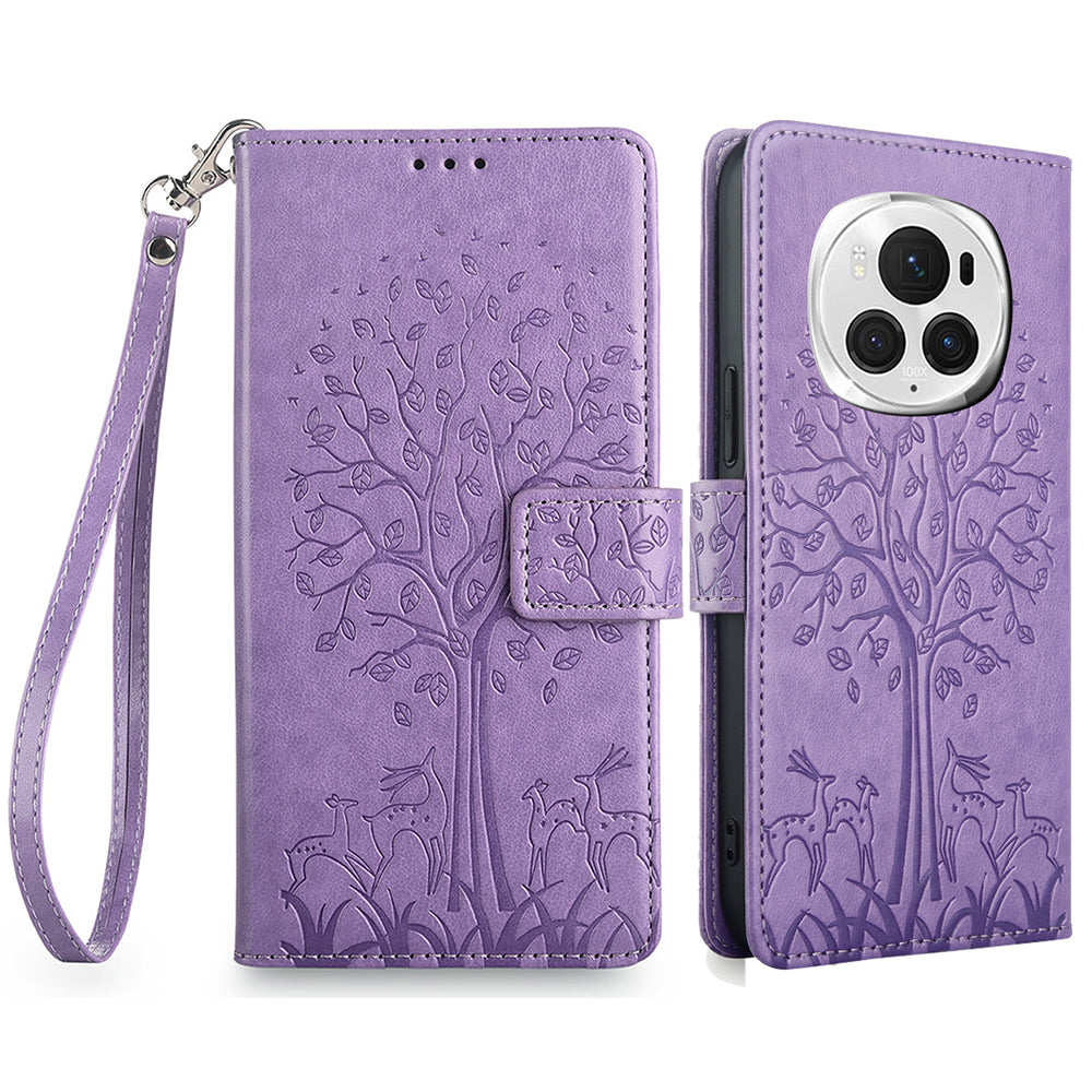 For Honor Magic6 Pro 5G Leather Case Deer Tree Pattern Wallet Cell Phone Cover For Honor Magic6 Pro 5G Leather Case Deer Tree Pattern Wallet Cell Phone Cover